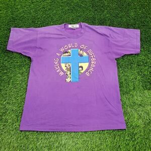 Vintage 90s Cross Shirt Womens XL 23x28 Purple Christian USA
